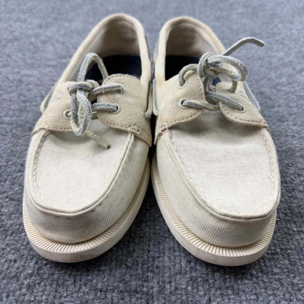 Sperry Top-Sider Mens 8 Boat Shoes Beige Canvas Suede Deck Shoes STS19368